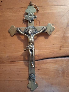 schönes Kruzifix   Kreuz massiv  Messing um 1850 oder älter  19x10 cm - Bild 1 von 4