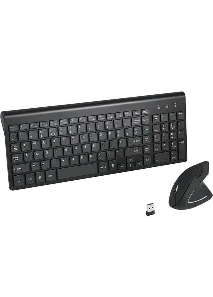 2.4GHz Wireless Vertical Ergonomic Mouse and Keyboard Combo Ultra-Thin Portable - Image 1 of 4