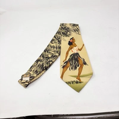 De Colección TOMMY BAHAMA Hombre Beige Multi Corbata 100% Seda Hawaiana HULA GIRL Hecha en ee. uu. Foto 1 de 4