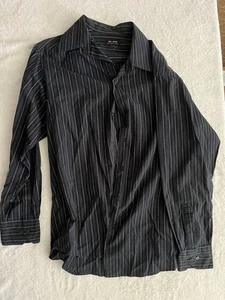 MENS MEDIUM AXCESS BLACK BLUE STRIPE LONG SLEEVE BUTTON FRONT SHIRT M - Picture 1 of 3