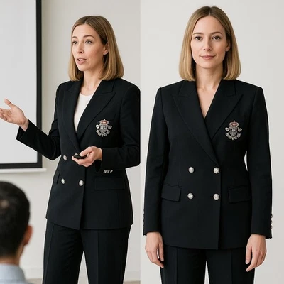 VTG Lauren Ralph Lauren Wool Suit Blazer Pants Womens 16 Black Crown Crest 90s - Image 1 of 4