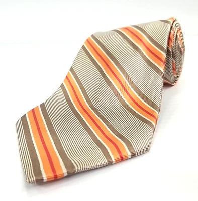 Corbata Luciano Barbera Lujo Gris Naranja Rayas Mezcla Seda 60" x 3.75" Foto 1 de 4