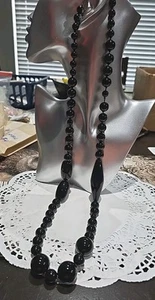 Estate Onyx 30" Necklace With Silver Clasp N#83 - Picture 1 of 3