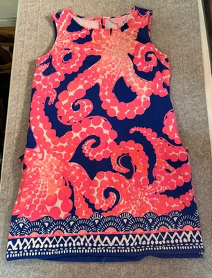 LILLY PULLITZER Niña Pequeño Clásico Vestido Cambio Rosa y Azul Marino Abstracto Talla L (8 Foto 1 de 4