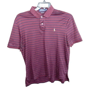 Polo Ralph Lauren Shirt Men’s Size L Burgundy Blue Stripes Pima Soft Touch Short - Picture 1 of 8