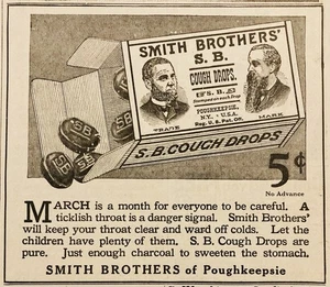1918 AD.(N28)~SMITH BROTHERS, POUGHKEEPSIE, NY. S.B. COUGH DROPS 5c. (4) - Picture 1 of 1