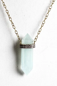 Raritäten Damen Sterlingsilber vergoldet Quarz Anhänger Zirkon Pave Kette Nec - Bild 1 von 6