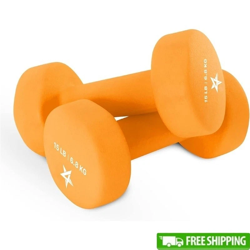 Cast Iron Neoprene Dumbbells Pair 15lbs Non-Slip Anti-Roll Hexagonal Weight New - Image 1 of 4