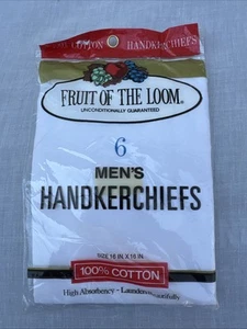 Vtg NOS Fruit of the Loom 6Pk. Men's All Cotton Handkerchiefs New Made in USA - Picture 1 of 3