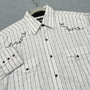 Camisa Wrangler Para Hombre Mediana Blanca Negra Rayas Western Snap Bordada 75004WH - Imagen 1 de 13