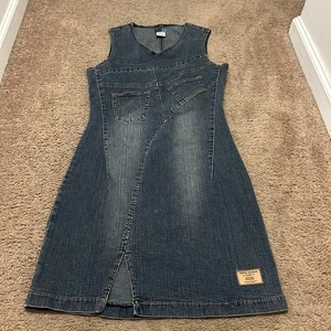 Y2K Pepe Jeans London UK Denim Dress Size Large Vintage Short Back Cut Out Slit - Bild 1 von 8
