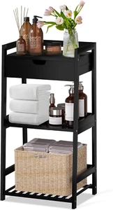 3 Tier Bamboo Bathroom Shelves with Drawer, Ladder Shelf for Bathroom Storage, S - Picture 1 of 8