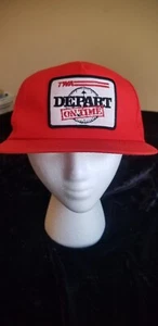 Vtg TWA Depart on Time Grunge Snapback Trucker Mesh Patch Hat USA Made - Picture 1 of 7