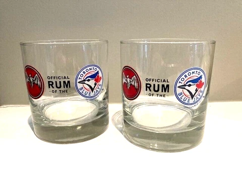 Pair of 2 Toronto Blue Jays Bacardi Rum Tumbler Rocks Glasses Cover