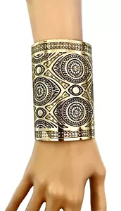 Bracciale dichiarazione stile etnico boho bohemien tono oro antico largo 4" - Foto 1 di 4