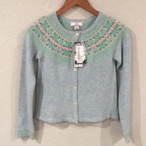 NEW CPC Childrens Wear Girls Sz 12 Sage Fairisle Cardigan Sweater 100% Lambswool - Picture 1 of 13