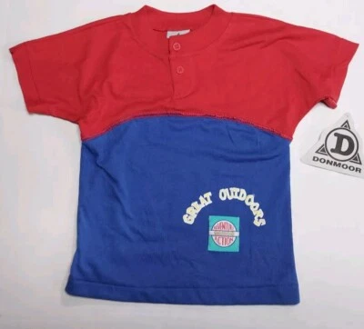 NWT Vintage Boys 3T Red Blue Colorblock T Shirt Outdoors Canoe Donmoor USA Tee  - Image 1 of 4