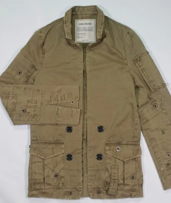 Zadig & Voltaire Vladimir Grunge Olive Distressed Belted Back Military Jacket XS - Image 1 of 4