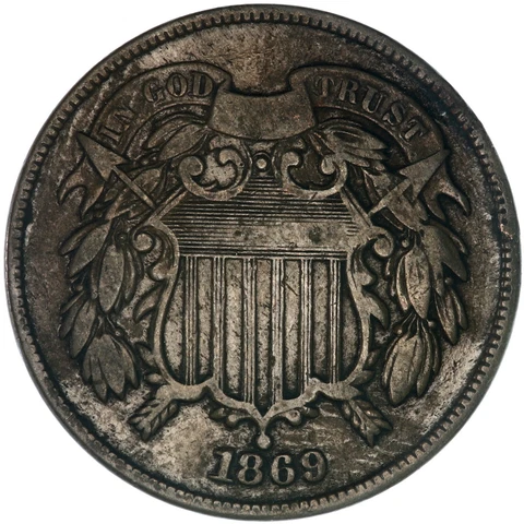 1869 (P) Two Cent Coin Very Good VG See Pics A843 Cover