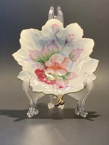 Vintage Rossetti Hand Painted Porcelain Flowers on Leaf Shaped Dish Gold Trim - Picture 1 of 6