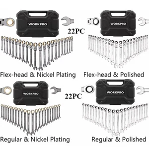 WORKPRO 22PC Flex-Head Ratcheting/Regular Combination Wrench Set w/Organizer Box - Picture 1 of 46