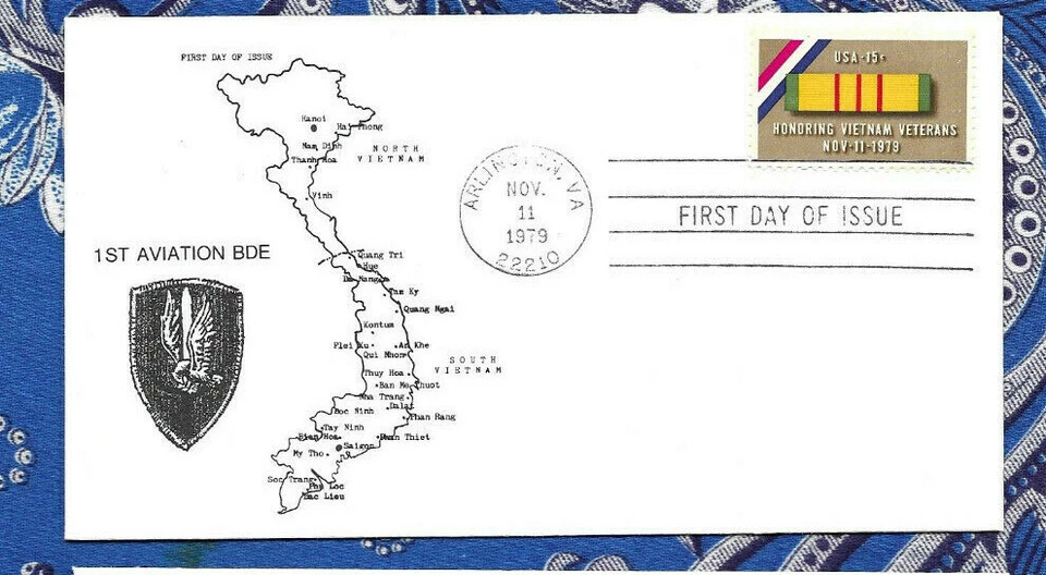 VIETNAM VETERANS 1979 First Day of Issue Vietnam Map & 1st  Aviation BDE - Image 1 of 1