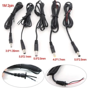 1M 2pin DC Male Plug Cable 5.5*2.5mm 5.5x.2.1mm 4.0*1.7 3.5*1.35mm pigtail wire - Picture 1 of 10