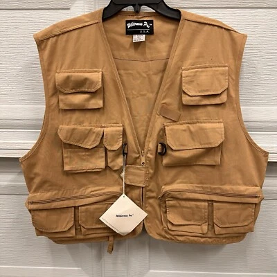 Wilderness Pro Unisex Hunting Fishing Khaki Vest Pockets Zippered  - Image 1 of 4