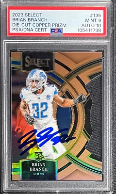 BRIAN BRANCH SIGNED 2023 PANINI SELECT COPPER DIE-CUT #135 RC PSA 9 AUTO 10 /299 - Image 1 of 2