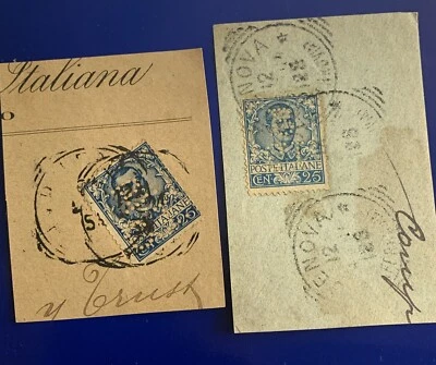 Italy Sc #81-81a used  W/ Perfins  On Commercial Paper Victor Emmanuel lll - Image 1 of 4