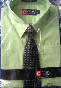 BOY'S (RALPH LAUREN) CHAPS GREEN (SPRUCETON) SHIRT & TIE  SZS 4,6 & 7 AVAIL NWT! - Picture 1 of 9