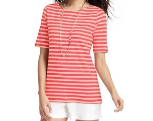 Ann Taylor Loft Knit Striped T-Shirt Top w/ Notch at Sleeves, Back Zip, Size S - Picture 1 of 7