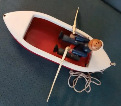 Pressed Steel “Woodette Coast Guard” Pull Toy Row Boat Popeye Themed - Image 1 of 4