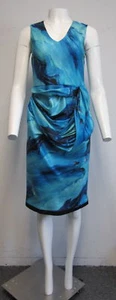 VERA WANG Blue watercolor print silk dress SZ 38/4 - Picture 1 of 8