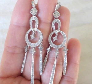 18K White Gold Drop Chandelier Diamond Earrings - 8.94 gms, 2.60 in, 1.28ct - Picture 1 of 9