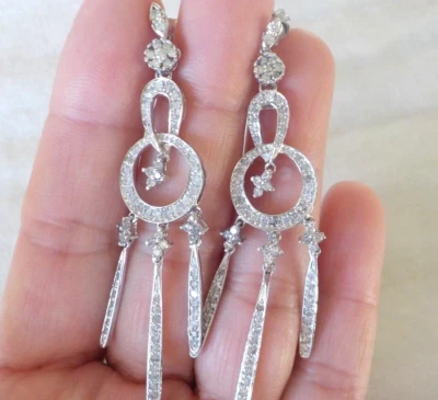 18K White Gold Drop Chandelier Diamond Earrings - 8.94 gms, 2.60 in, 1.28ct - Image 1 of 4