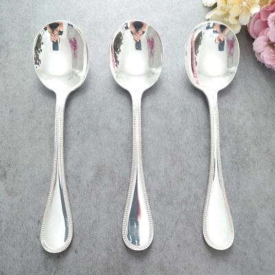 Cuchara sopa crema Consomme cubiertos plateados Christofle Perles 3 piezas excelente Foto 1 de 4