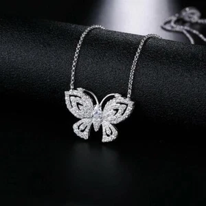 18K White Gold Plated Adjustable Crystal Butterfly Necklace Made With Swarovski - Picture 1 of 7