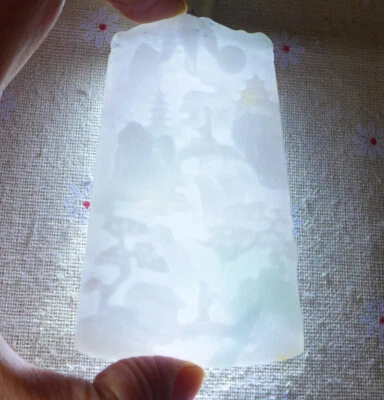 Vintage Natural Type A Icy Jadeite Jade Big Landscape Pendant - Image 1 of 4