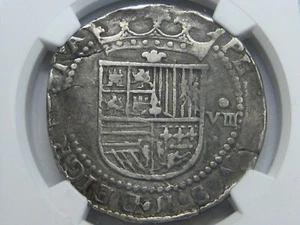 (1556-98) PHILIP II 8 REAL COB NGC XF45 SEVILLA ASSAYER D SPAIN SILVER COLONIAL - Picture 1 of 4