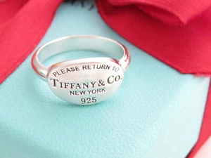 Auth Tiffany & Co Silver 925 Oval Return To Tiffany Ring Band Size 5.5 - Picture 1 of 5