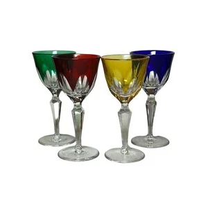 Ajka Design Guild Crystal Wine Glasses 4 In Box Amber, Emerald, Ruby, Cobalt  - Picture 1 of 9