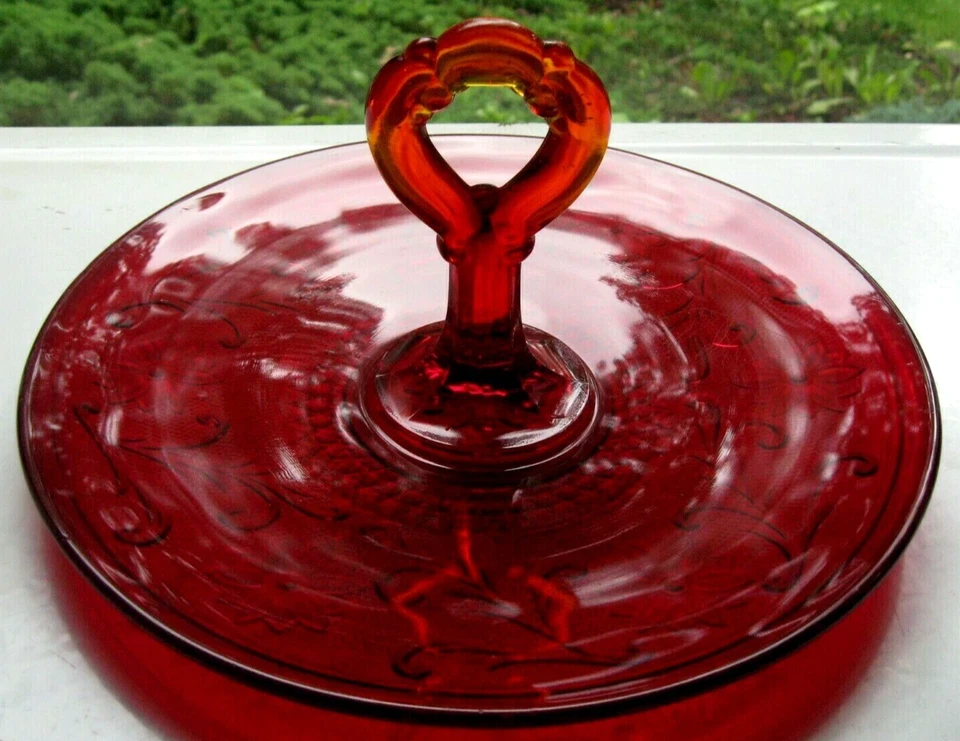 Tiara Indiana Glass Ruby Sandwich Glass Handled 12" Platter Tray Party Server - Image 1 of 4