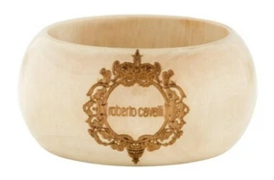 Roberto Cavalli Armreif Armreif Elfenbein Holz Beige Off White Logo Breit - Bild 1 von 9
