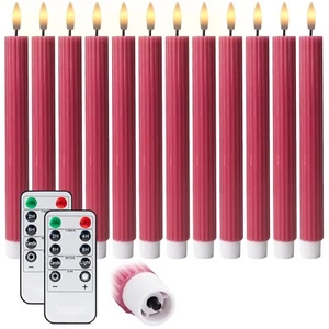 12PK 10" LED Fluted Ribbed Pink Pillar Candles w/ Remote & 24h Timer Memory - Picture 1 of 9