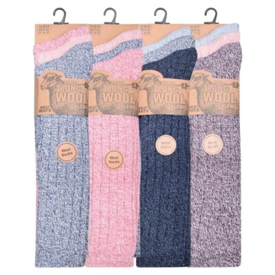 Damas Suave Térmico Calidad Premium Largo Mezcla de Lana Bota Calcetines Mezcla Colores Reino Unido 4-7 Foto 1 de 4