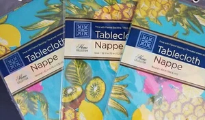 Summer Tablecloths Pineapple Plastic w Flannel Backing 1/Pk, Select Size - Picture 1 of 5