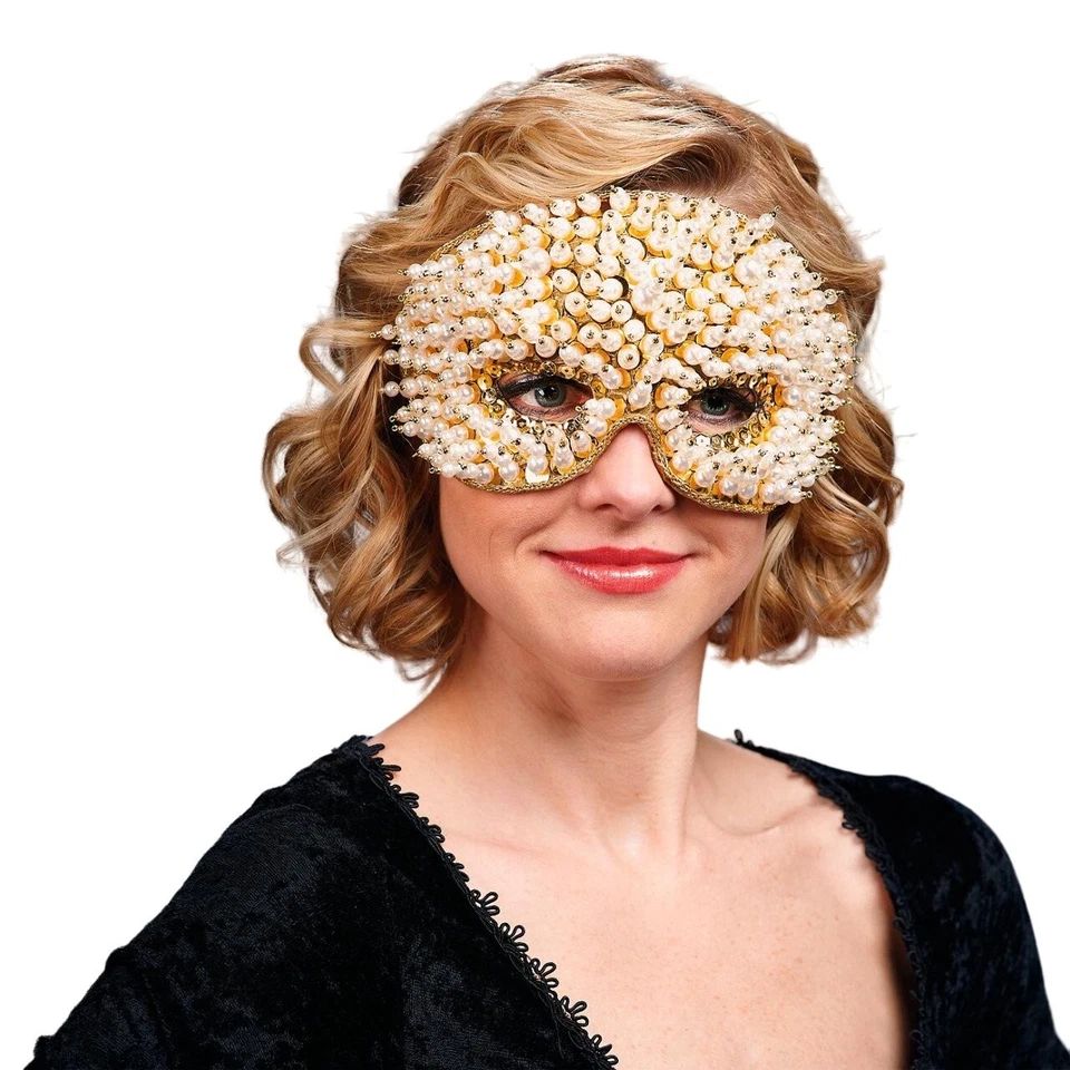 Grandin Road Exclusive Beaded Glam Mask w/ Pearls Halloween, Mardi Gras Theater - Image 1 of 4