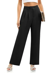 2024 Women's Wide Leg Formal Pants Work Business Casual Pants With Pockets - Picture 1 of 24