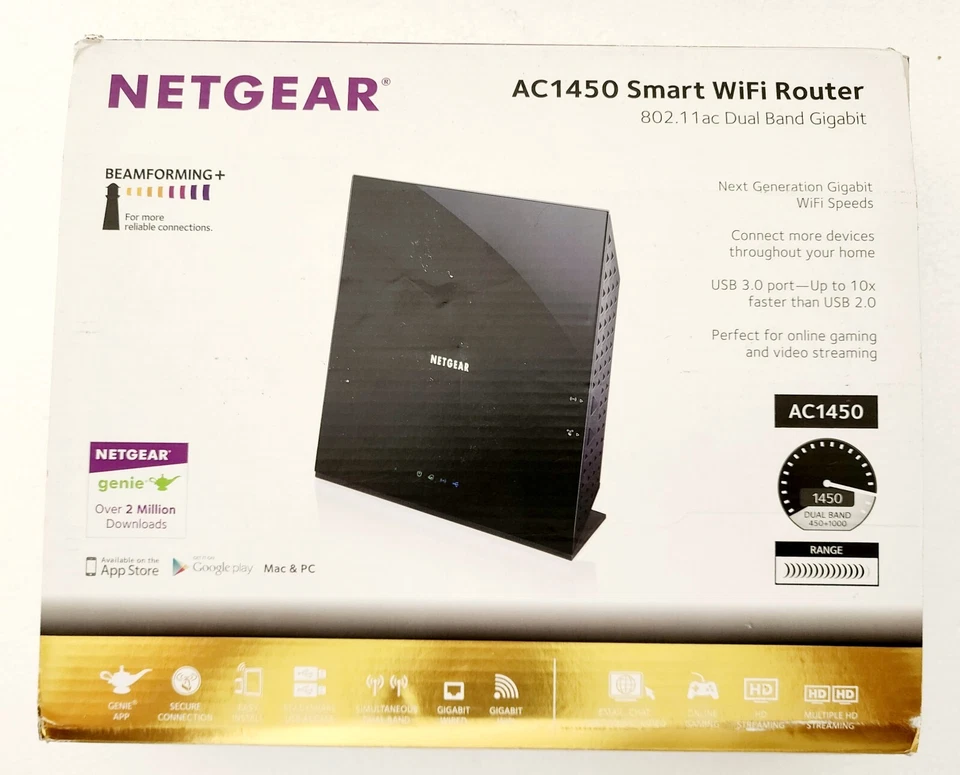 NETGEAR AC1450 Smart WiFi Router 802.11 ac Dual Band Gigabit - Black - PREOWNED - Image 1 of 4